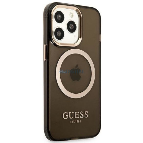 Guess GUHMP13XHTCMK iPhone 13 Pro Max 6,7" fekete keménytok arany kontúrú, áttetsző MagSafe