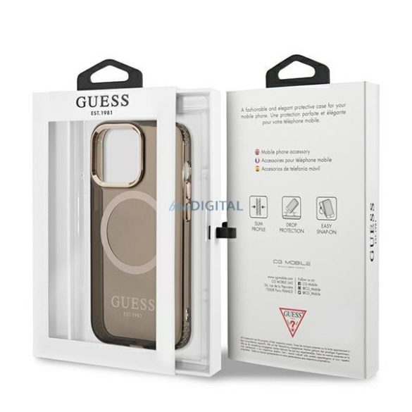 Guess GUHMP13XHTCMK iPhone 13 Pro Max 6,7" fekete keménytok arany kontúrú, áttetsző MagSafe