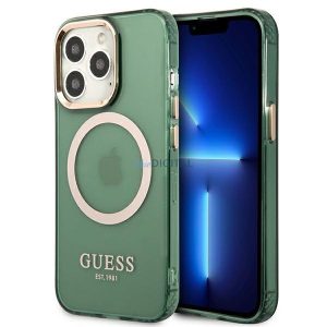 Guess GUHMP13XHTCMA iPhone 13 Pro Max 6.7" zöld/keki keménytok Arany kontúrú, áttetsző MagSafe