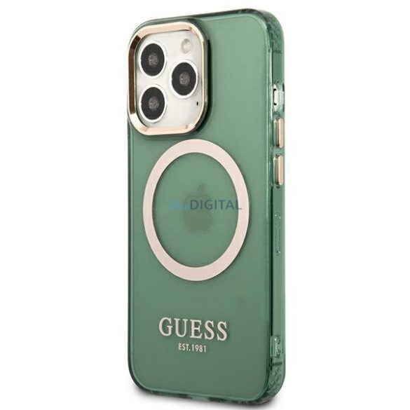 Guess GUHMP13XHTCMA iPhone 13 Pro Max 6.7" zöld/keki keménytok Arany kontúrú, áttetsző MagSafe