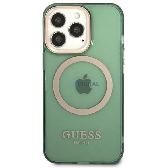 Guess GUHMP13XHTCMA iPhone 13 Pro Max 6.7" zöld/keki keménytok Arany kontúrú, áttetsző MagSafe