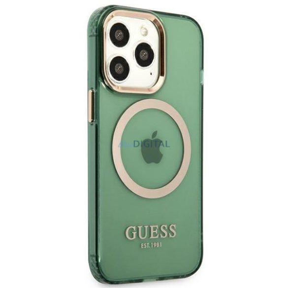 Guess GUHMP13XHTCMA iPhone 13 Pro Max 6.7" zöld/keki keménytok Arany kontúrú, áttetsző MagSafe