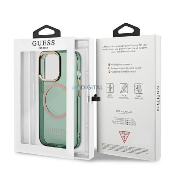 Guess GUHMP13XHTCMA iPhone 13 Pro Max 6.7" zöld/keki keménytok Arany kontúrú, áttetsző MagSafe