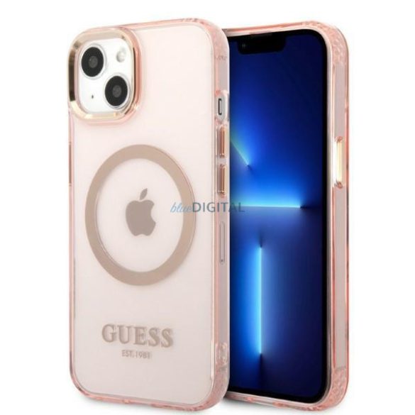 Guess GUHMP13MHTCMP iPhone 13 6,1" rózsaszín keménytok arany kontúrú, áttetsző MagSafe