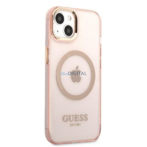 Guess GUHMP13MHTCMP iPhone 13 6,1" rózsaszín keménytok arany kontúrú, áttetsző MagSafe