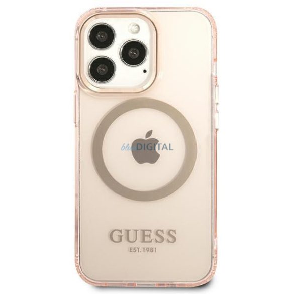 Guess GUHMP13XHTCMP iPhone 13 Pro Max 6,7" rózsaszín keménytok arany kontúrú, áttetsző MagSafe