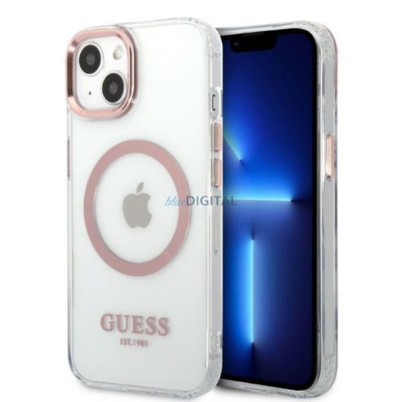 Guess GUHMP13MHTRMP iPhone 13 6,1" rózsaszín keménytok fém kontúr Magsafe tok