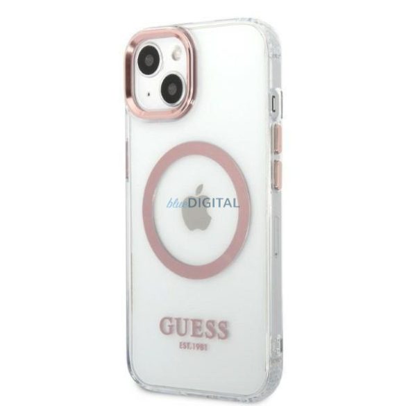 Guess GUHMP13MHTRMP iPhone 13 6,1" rózsaszín keménytok fém kontúr Magsafe tok