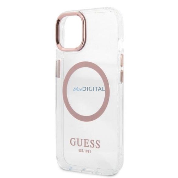 Guess GUHMP13MHTRMP iPhone 13 6,1" rózsaszín keménytok fém kontúr Magsafe tok