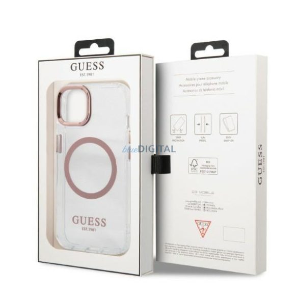 Guess GUHMP13MHTRMP iPhone 13 6,1" rózsaszín keménytok fém kontúr Magsafe tok