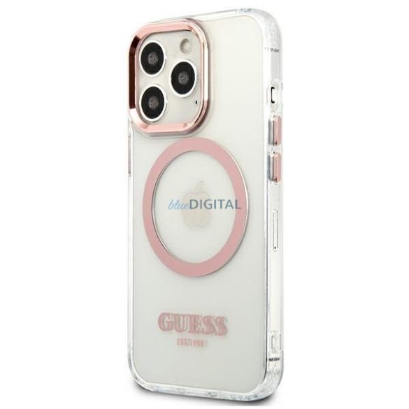 Guess GUHMP13LHTRMP iPhone 13 Pro / 13 6,1" rózsaszín keménytok fém kontúr Magsafe
