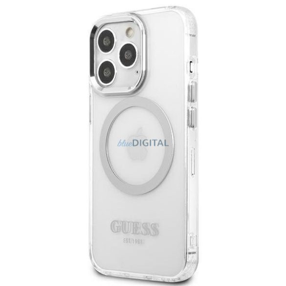 Guess GUHMP13LHTRMS iPhone 13 Pro / 13 6,1" ezüst keménytok fém kontúr Magsafe