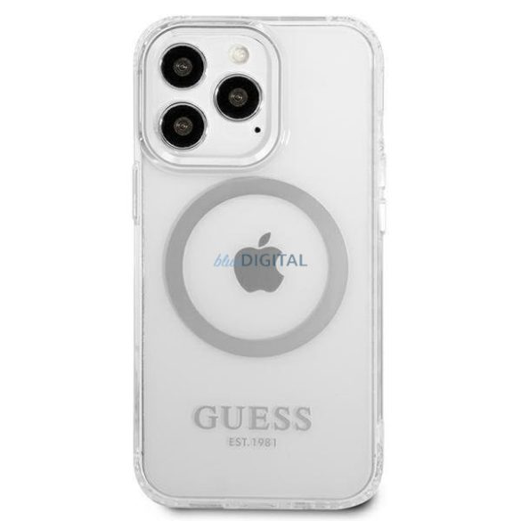 Guess GUHMP13LHTRMS iPhone 13 Pro / 13 6,1" ezüst keménytok fém kontúr Magsafe