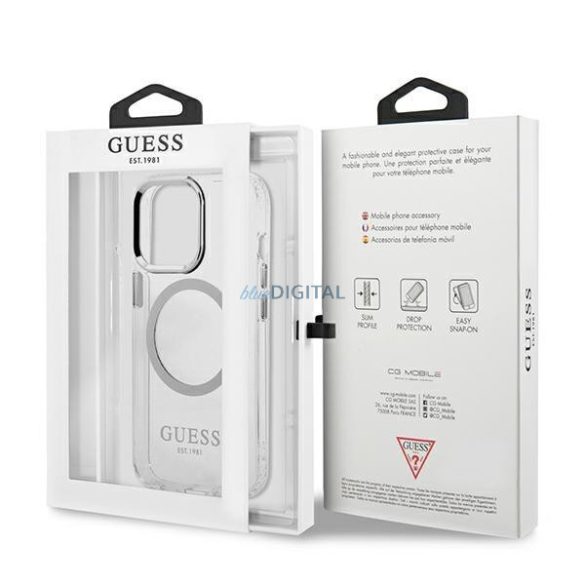 Guess GUHMP13LHTRMS iPhone 13 Pro / 13 6,1" ezüst keménytok fém kontúr Magsafe