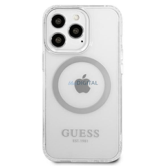 Guess GUHMP13XHTRMS iPhone 13 Pro Max 6.7" ezüst keménytok Fém körvonalú Magsafe