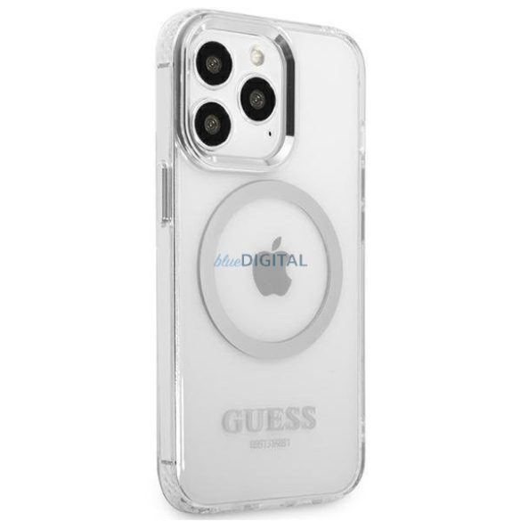 Guess GUHMP13XHTRMS iPhone 13 Pro Max 6.7" ezüst keménytok Fém körvonalú Magsafe