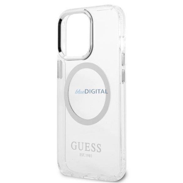 Guess GUHMP13XHTRMS iPhone 13 Pro Max 6.7" ezüst keménytok Fém körvonalú Magsafe