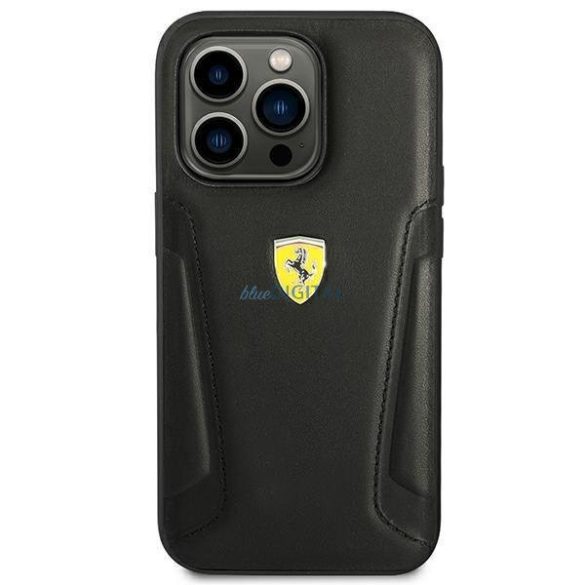 Ferrari FEHCP14LRBUK iPhone 14 Pro 6.1 "fekete keménytokos bőr bélyegzős oldalai