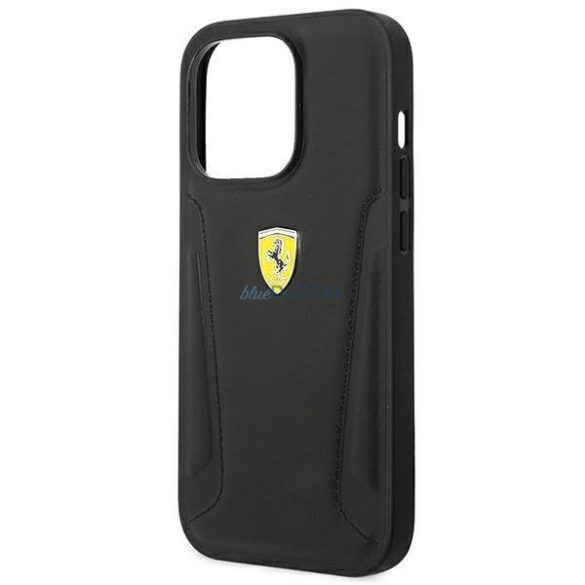 Ferrari FEHCP14LRBUK iPhone 14 Pro 6.1 "fekete keménytokos bőr bélyegzős oldalai