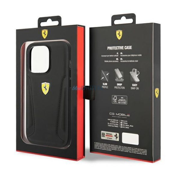 Ferrari FEHCP14LRBUK iPhone 14 Pro 6.1 "fekete keménytokos bőr bélyegzős oldalai