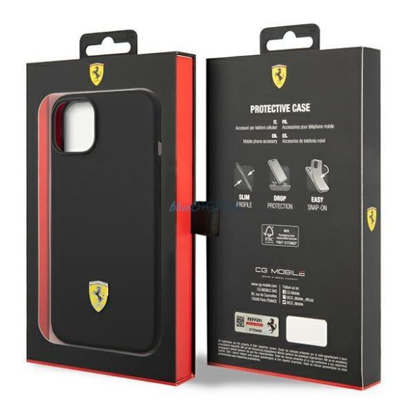 Ferrari FEHCP14MSIBBK iPhone 14 Plus 6,7" fekete keménytok szilikon fém logóval