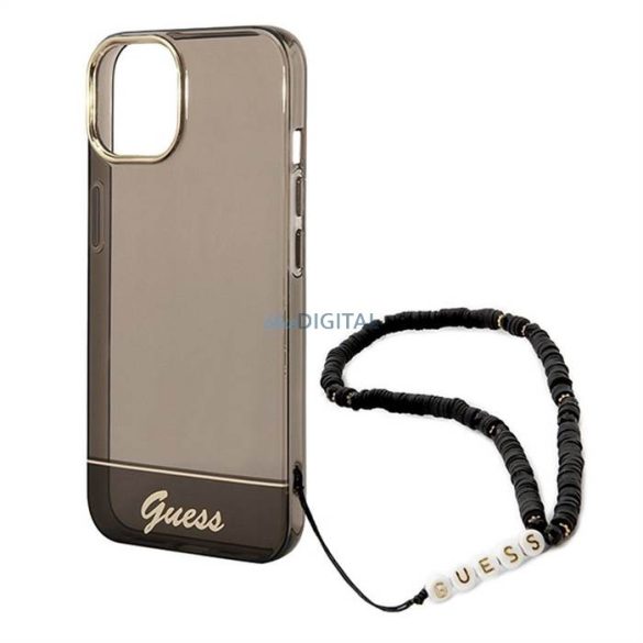 Guess GUHCP14SHGCOHK iPhone 14 6.1 "fekete keménytokos áttetsző gyöngyház szíj