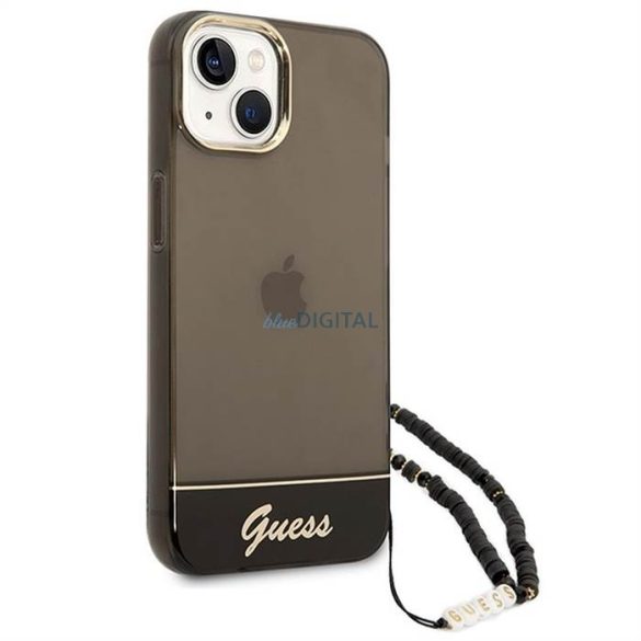 Guess GUHCP14SHGCOHK iPhone 14 6.1 "fekete keménytokos áttetsző gyöngyház szíj