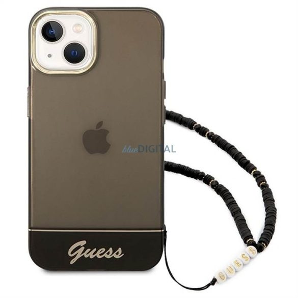 Guess GUHCP14MHGCOHK iPhone 14 Plus 6,7" fekete keménytok áttetsző gyöngyház szíjjal