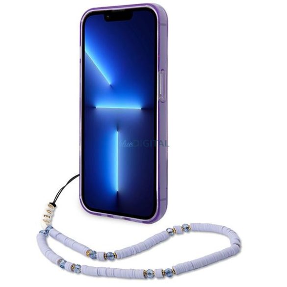 Guess GUHCP14LHGCOHU iPhone 14 Pro 6.1" lila keménytok áttetsző gyöngyház szíjjal