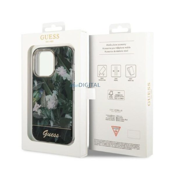 Guess GUHCP14LHGGJGHA iPhone 14 Pro 6.1" zöld keménytok Jungle Collection