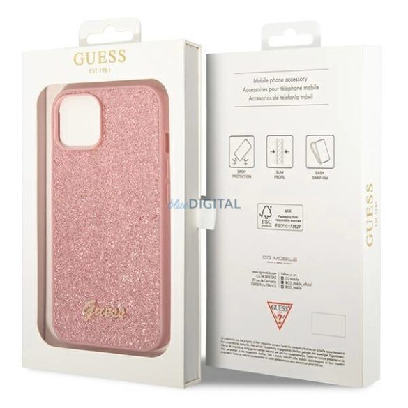 Guess GUHCP14SHGGSHP iPhone 14 6,1" rózsaszín keménytok Glitter Script