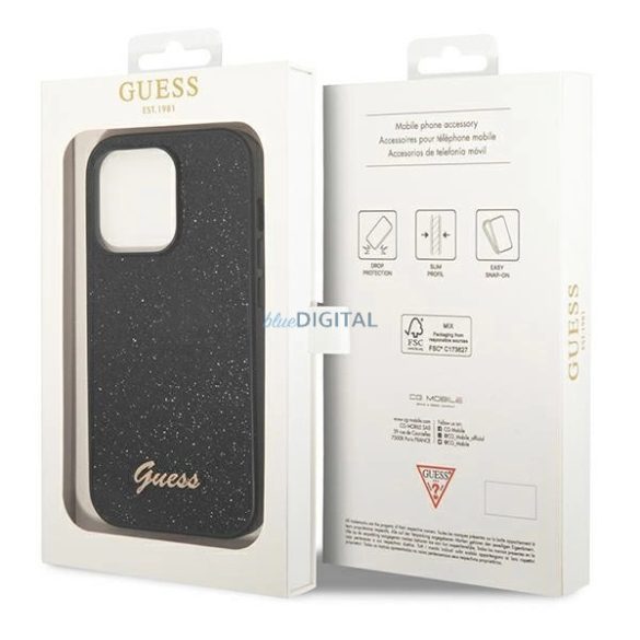 Guess GUHCP14LHGGSHK Glitter Script tok iPhone 14 Pro - fekete