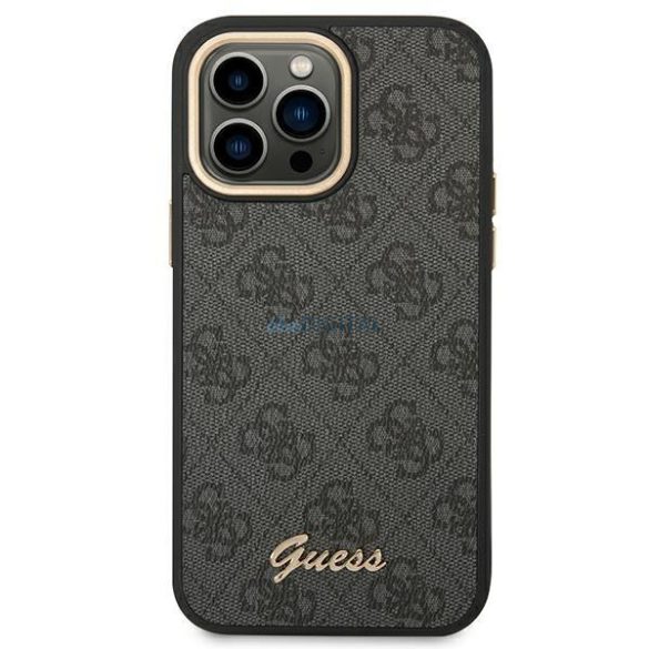 Guess GUHCP14LHG4SHK iPhone 14 Pro 6,1" fekete kemény tok 4G Vintage arany logóval