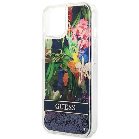 Guess GUHCP14MLFLSB iPhone 14 Plus 6,7" kék keménytok Flower Liquid Glitter iPhone 14 Plus 6,7" kék keménytok