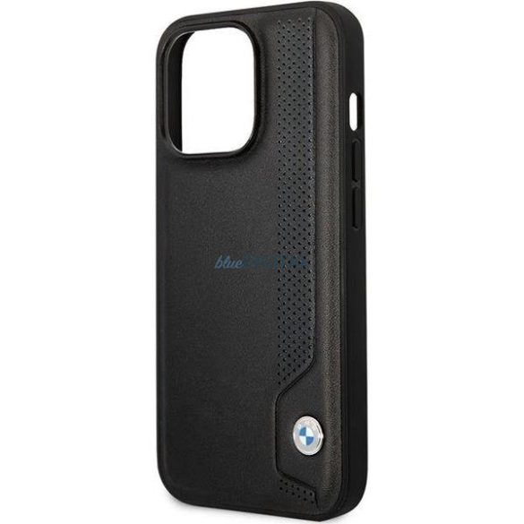 BMW BMHCP14L22RBDK iPhone 14 Pro 6.1" fekete bőr keménytok kék pontokkal