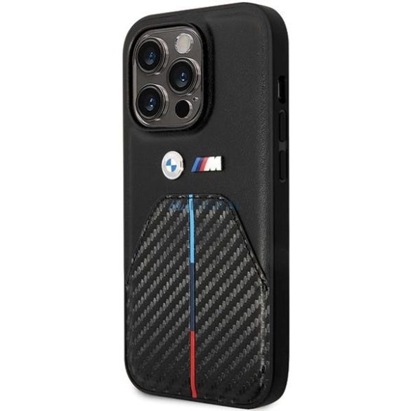 BMW BMHCP14L22NSTB iPhone 14 Pro 6.1" fekete bélyegzett tricolor csíkozású tok