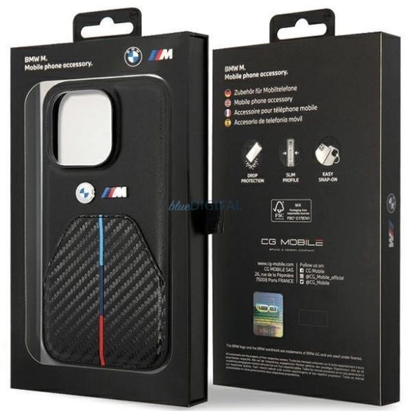BMW BMHCP14L22NSTB iPhone 14 Pro 6.1" fekete bélyegzett tricolor csíkozású tok