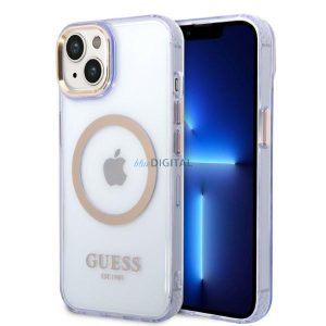 Guess GUHMP14SHTCMU iPhone 14 6.1" lila kemény tok arany kontúrú, áttetsző MagSafe áttetsző