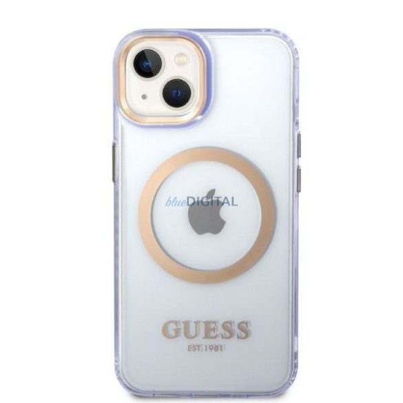 Guess GUHMP14SHTCMU iPhone 14 6.1" lila kemény tok arany kontúrú, áttetsző MagSafe áttetsző