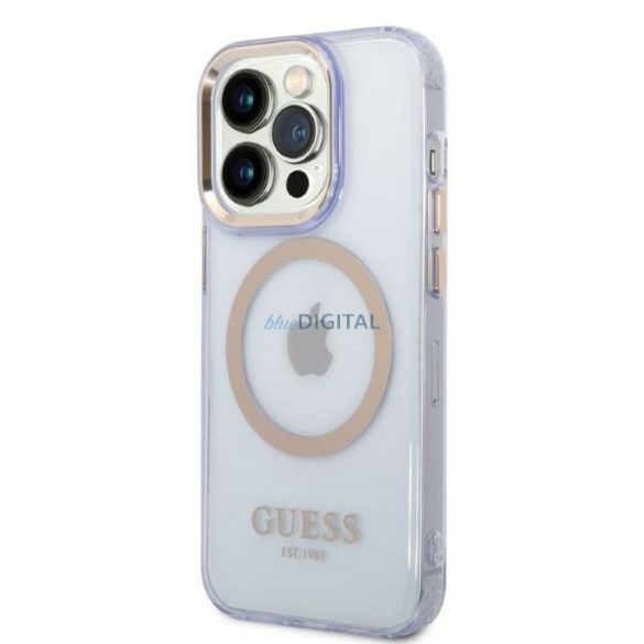 Guess GUHMP14LHTCMU iPhone 14 Pro 6.1" lila/lila kemény tok Arany kontúrú, áttetsző MagSafe áttetsző tok