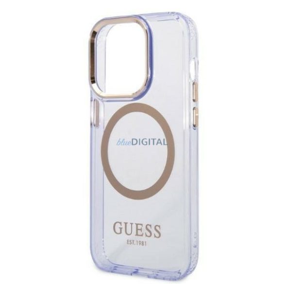 Guess GUHMP14LHTCMU iPhone 14 Pro 6.1" lila/lila kemény tok Arany kontúrú, áttetsző MagSafe áttetsző tok