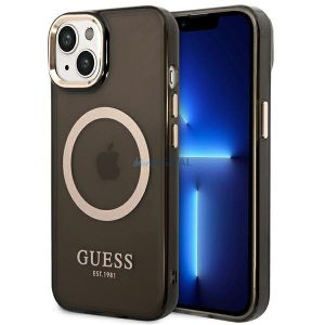 Guess GUHMP14SHTCMK iPhone 14 6.1" fekete/fekete kemény tok Arany kontúrú, áttetsző MagSafe áttetsző