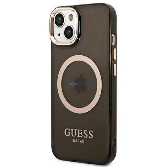 Guess GUHMP14SHTCMK iPhone 14 6.1" fekete/fekete kemény tok Arany kontúrú, áttetsző MagSafe áttetsző