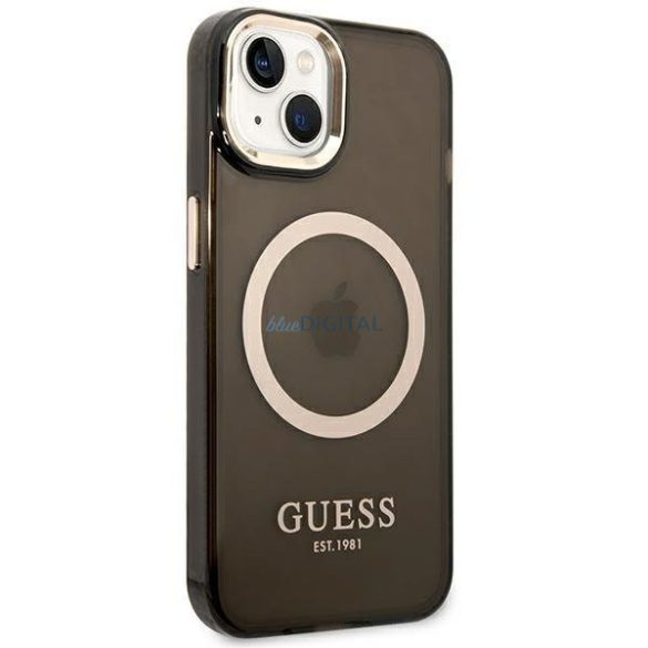 Guess GUHMP14SHTCMK iPhone 14 6.1" fekete/fekete kemény tok Arany kontúrú, áttetsző MagSafe áttetsző