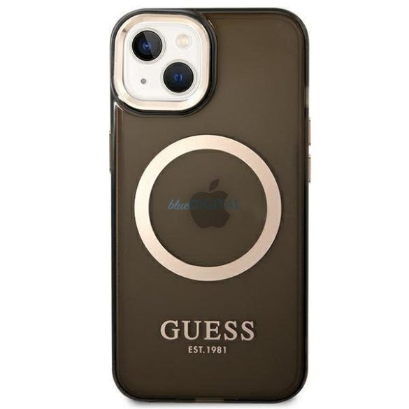 Guess GUHMP14MHTCMK iPhone 14 Plus 6.7" fekete/fekete kemény tok Arany kontúrú, áttetsző MagSafe