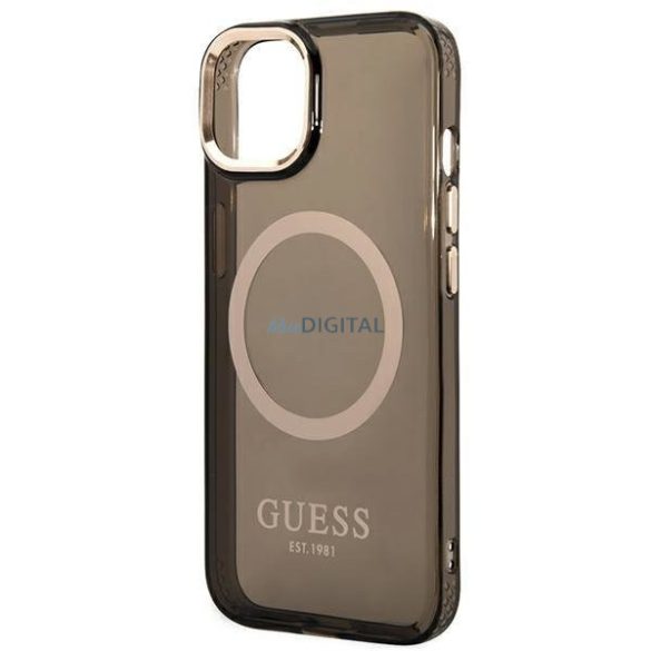 Guess GUHMP14MHTCMK iPhone 14 Plus 6.7" fekete/fekete kemény tok Arany kontúrú, áttetsző MagSafe