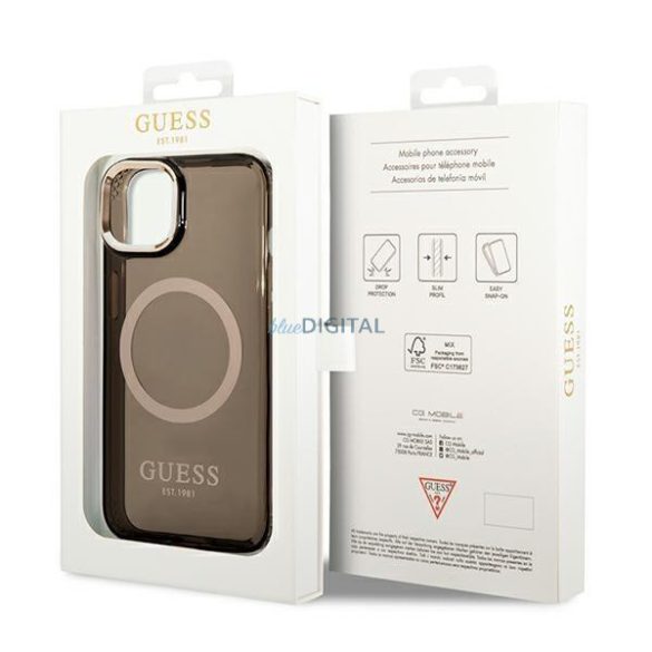 Guess GUHMP14MHTCMK iPhone 14 Plus 6.7" fekete/fekete kemény tok Arany kontúrú, áttetsző MagSafe