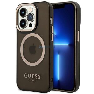 Guess GUHMP14XHTCMK iPhone 14 Pro Max 6.7" fekete/fekete kemény tok arany kontúrú, áttetsző MagSafe áttetsző