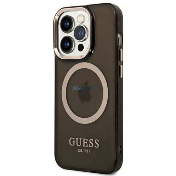 Guess GUHMP14XHTCMK iPhone 14 Pro Max 6.7" fekete/fekete kemény tok arany kontúrú, áttetsző MagSafe áttetsző