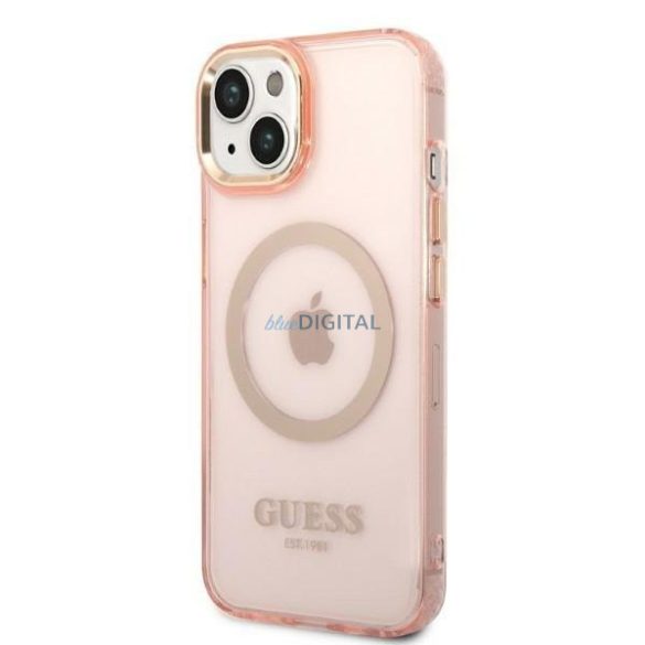Guess GUHMP14MHTCMP iPhone 14 Plus 6.7" rózsaszín/rózsaszín kemény tok Arany kontúrú, áttetsző MagSafe tok